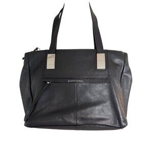 B. Makowsky Tessa Black Saffiano‎ Pebbled Leather Tote Handbag Purse